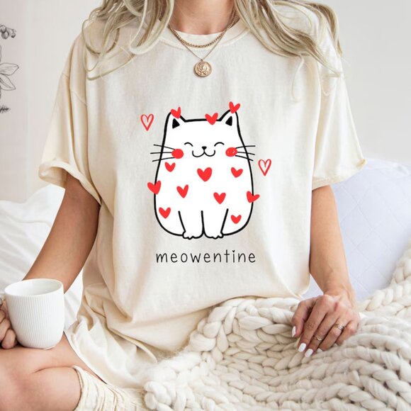 Tops - Cute Cat Valentine Shirt, Valentines Day Shirt, Graphic Valentine Shirt